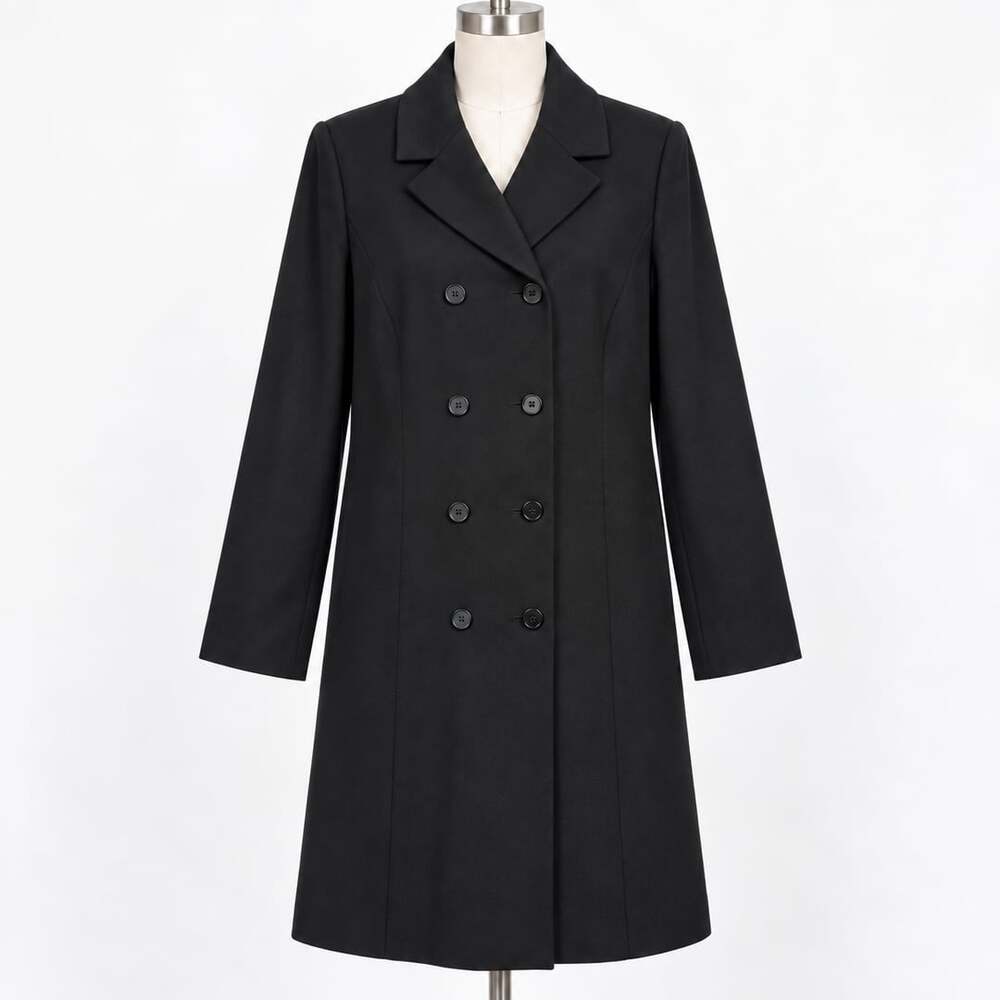 Classic Vintage AKA Eddie Bauer Black Wool Double Breasted Long Coat Womens 16